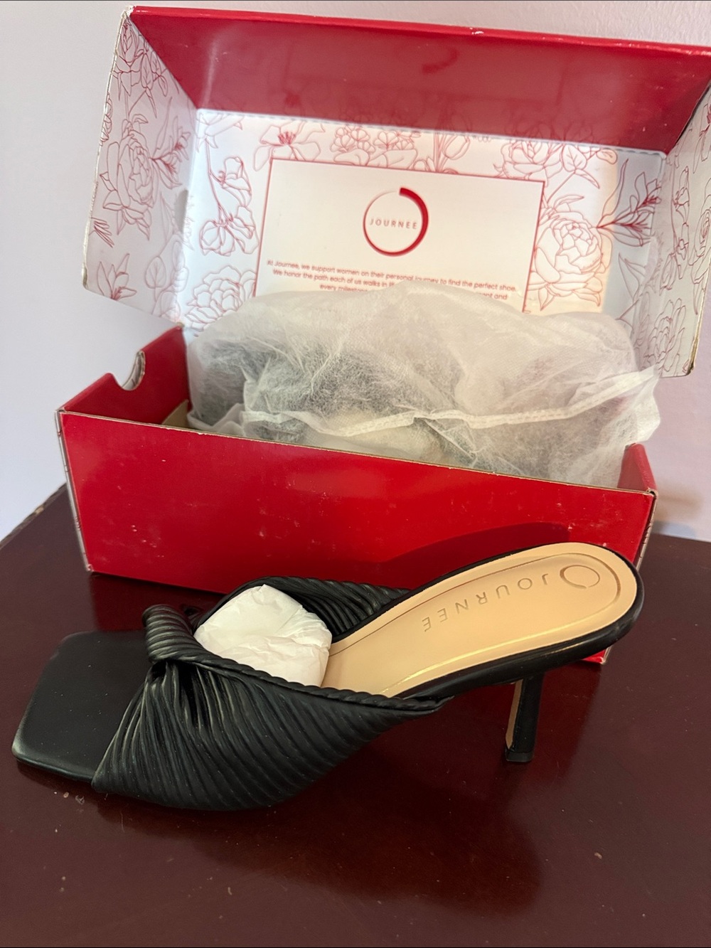 Journee Collection Black Twisted Knot Mule Heel with Square Toe